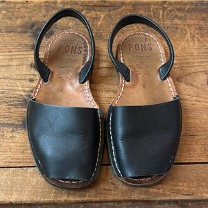 PONS Kids Black Leather Slingback Sandals